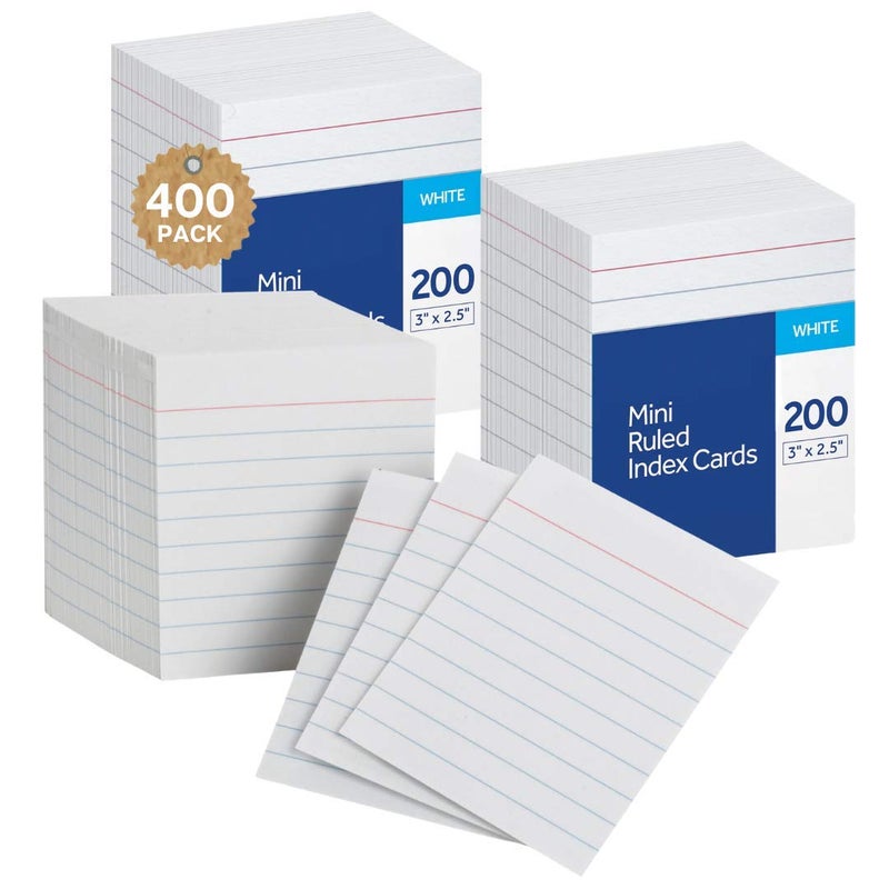 1InTheOffice Ruled Mini Index Cards 3 x 2.5, White Small Index Cards 2x3, 400/Pack - Image 1